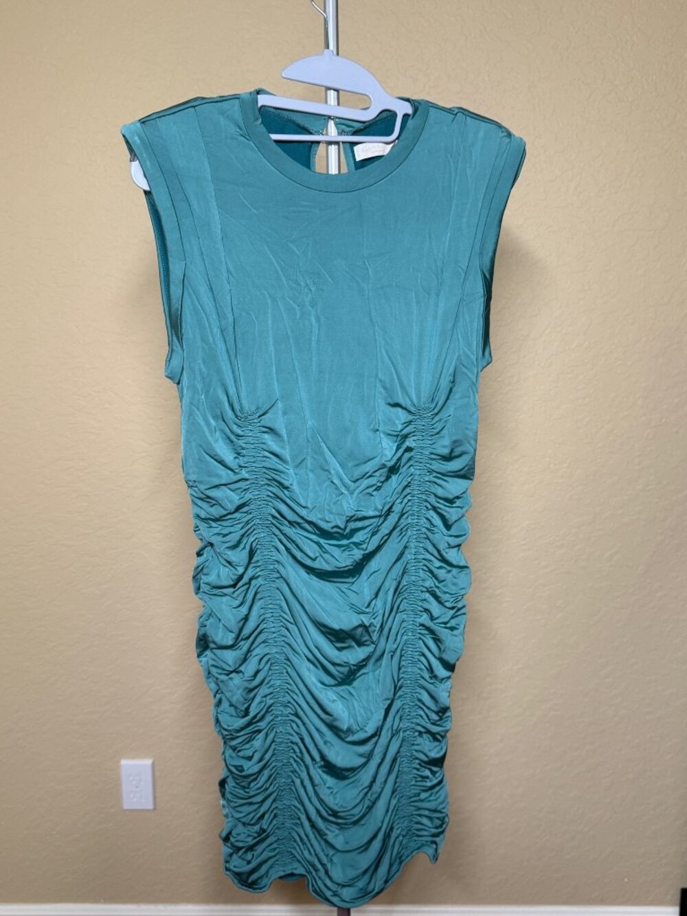 Ramy Brook Teal Ruched Sleeveless Body Con Midi Dress Size L